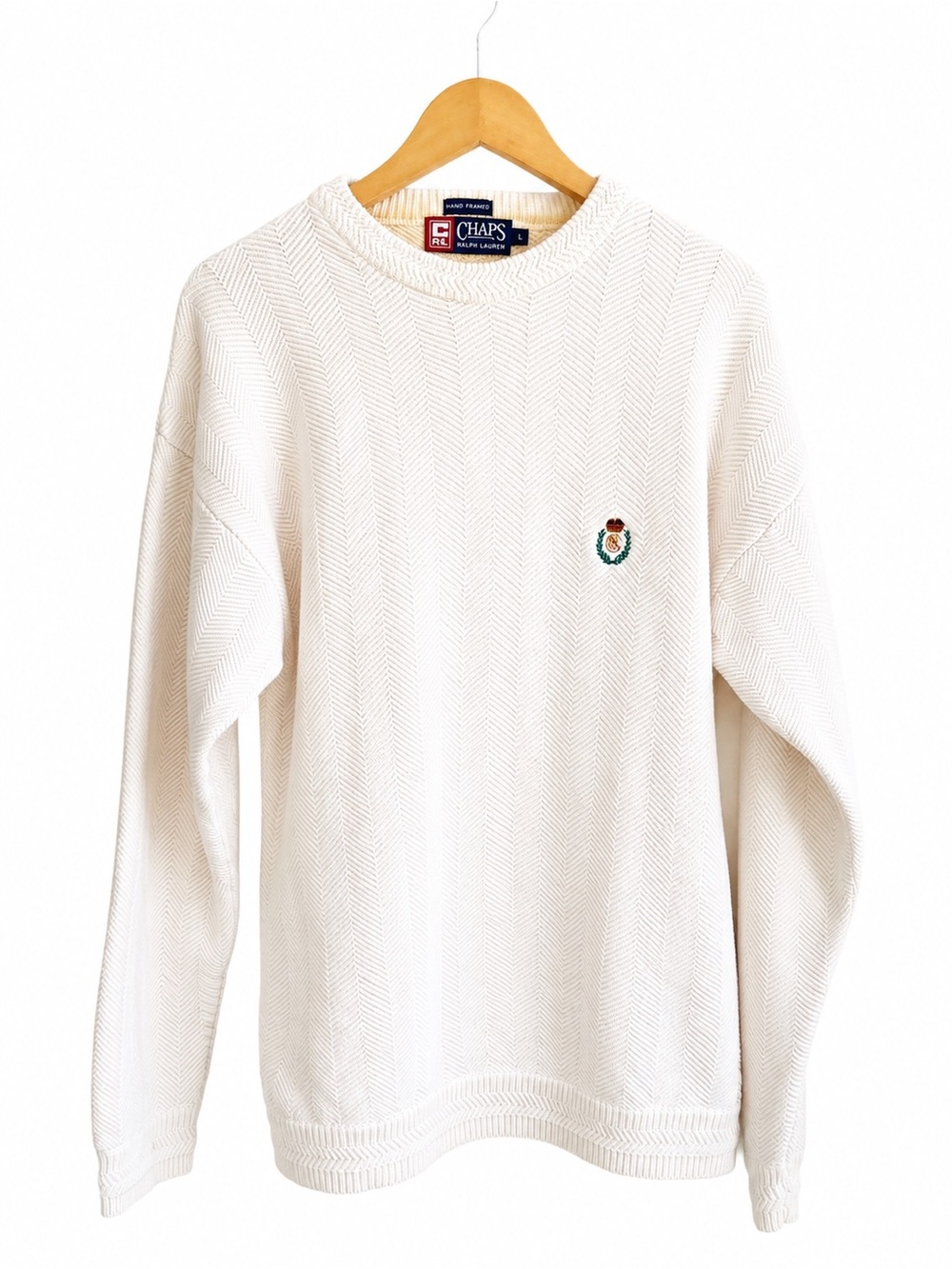 Chaps Ralph Lauren 100% Cotton Textured Sweater Size L Vintage Classic